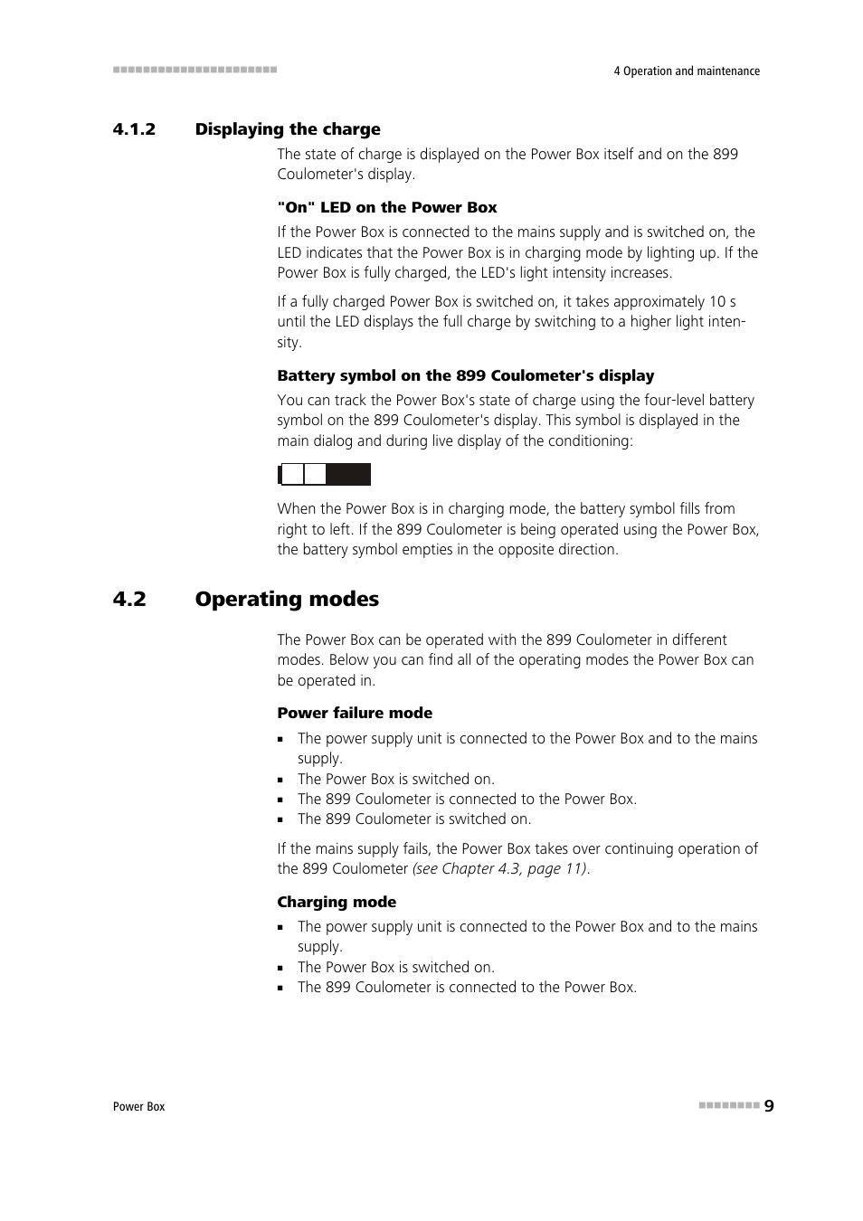 2 displaying the charge, 2 operating modes, Displaying the charge | Operating modes | Metrohm Power Box (for 899 Coulometer) User Manual | Page 15 / 25