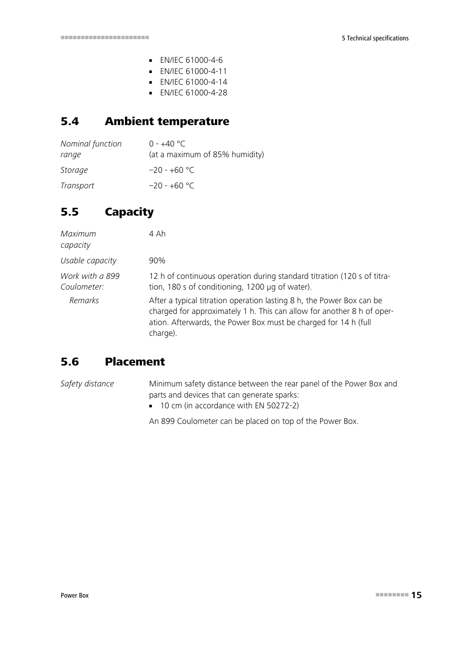 4 ambient temperature, 5 capacity, 6 placement | Ambient temperature, Capacity, Placement | Metrohm Power Box (for 899 Coulometer) User Manual | Page 21 / 25