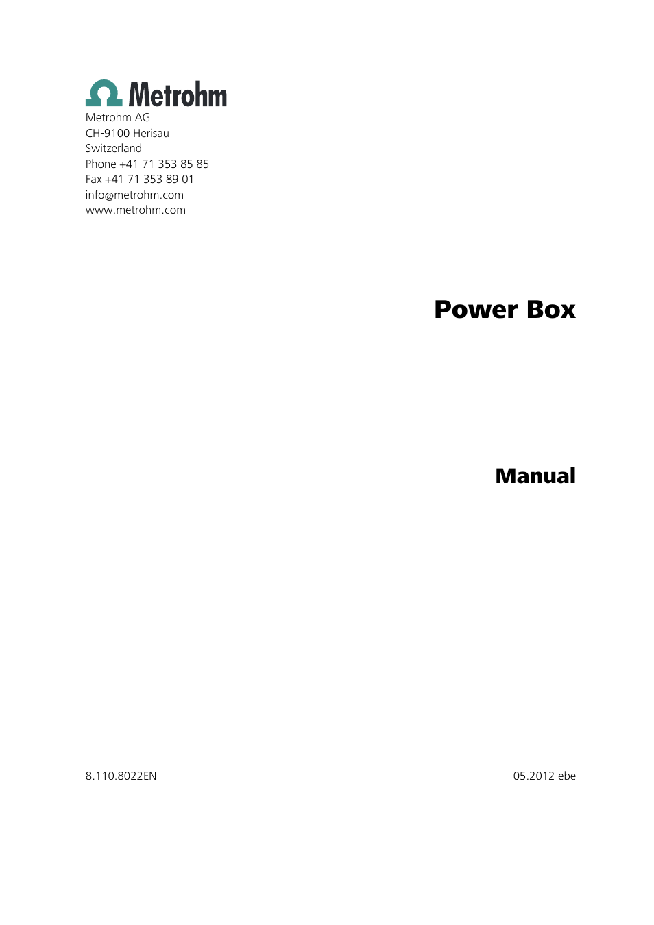 Power box, Manual | Metrohm Power Box (for 899 Coulometer) User Manual | Page 3 / 25