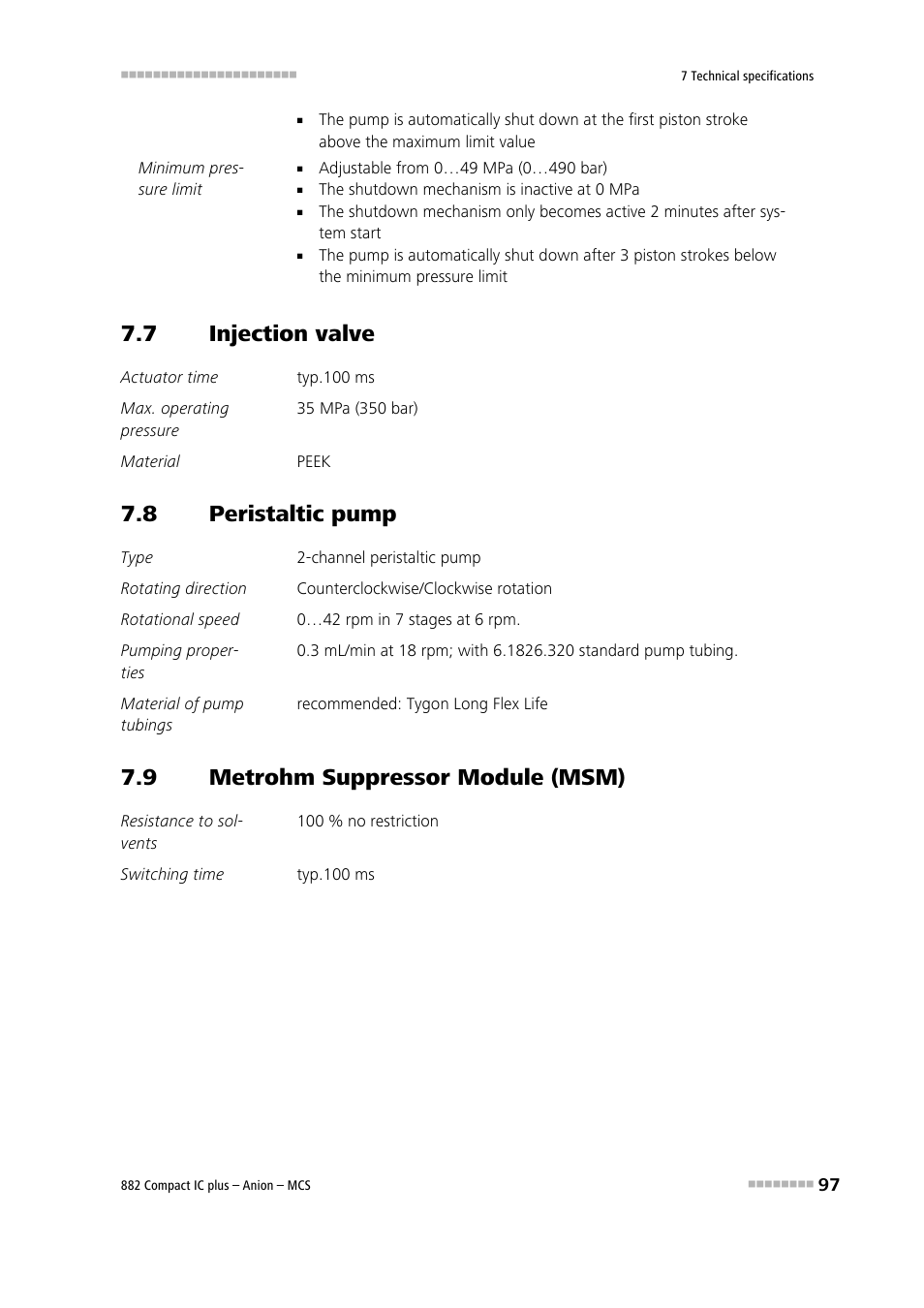 7 injection valve, 8 peristaltic pump, 9 metrohm suppressor module (msm) | Injection valve, Peristaltic pump, Metrohm suppressor module (msm) | Metrohm 882 Compact IC plus – Anion – MCS User Manual | Page 107 / 130