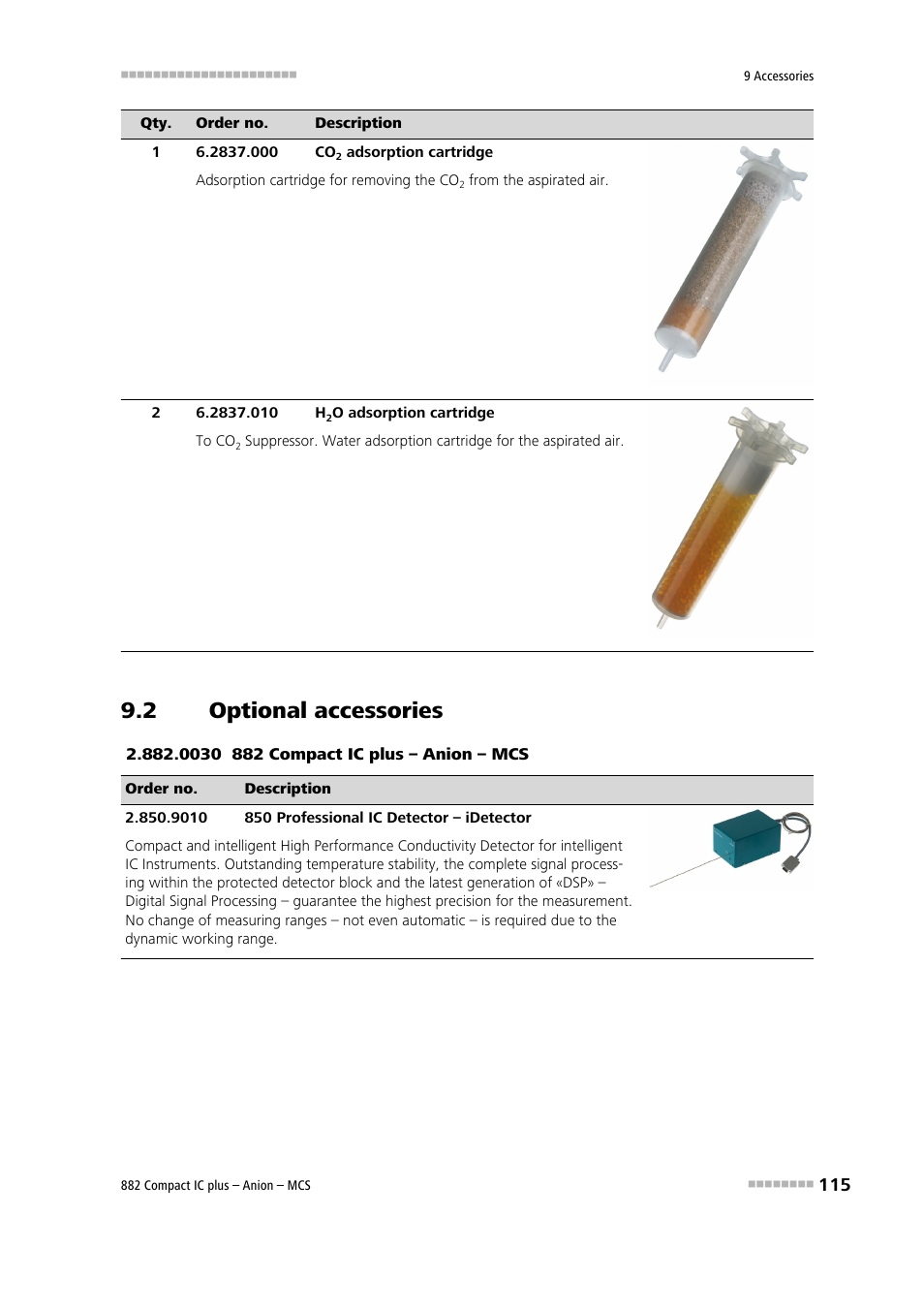 2 optional accessories, Optional accessories | Metrohm 882 Compact IC plus – Anion – MCS User Manual | Page 125 / 130