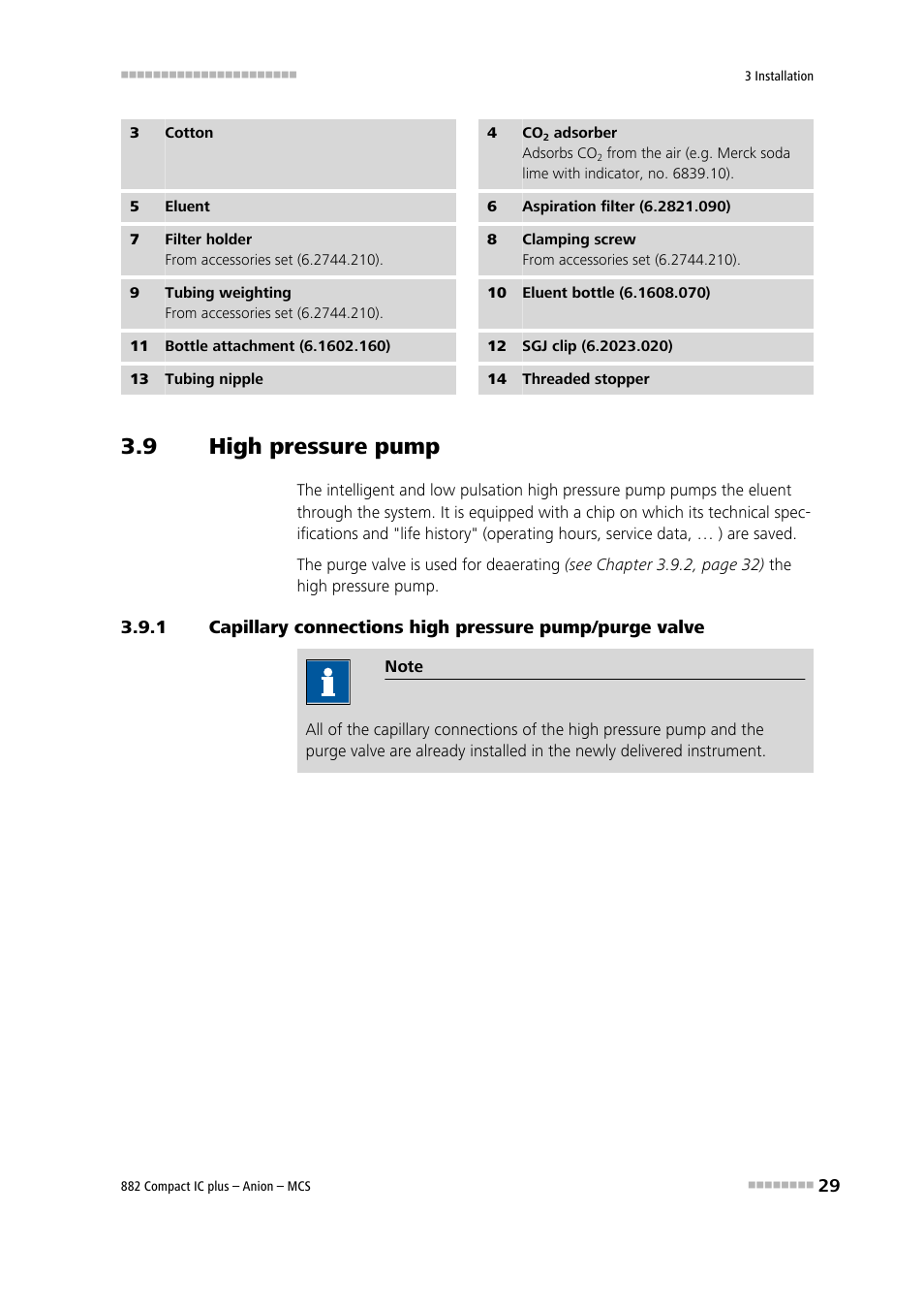 9 high pressure pump, High pressure pump, 14) from the accessories set | Adsorber (12-4), 3) , then the co, 11) using the sgj clip (12-12) | Metrohm 882 Compact IC plus – Anion – MCS User Manual | Page 39 / 130