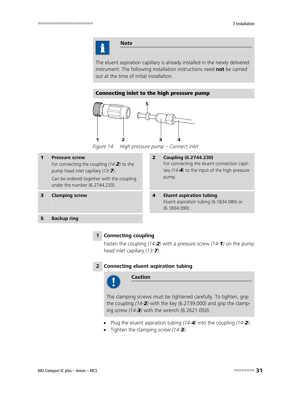 Figure 14, High pressure pump – connect inlet | Metrohm 882 Compact IC plus – Anion – MCS User Manual | Page 41 / 130