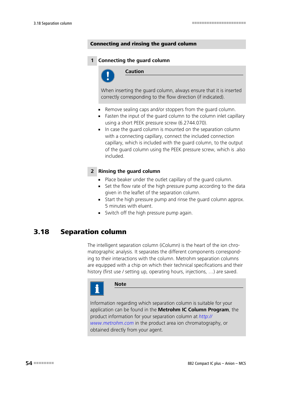 18 separation column | Metrohm 882 Compact IC plus – Anion – MCS User Manual | Page 64 / 130