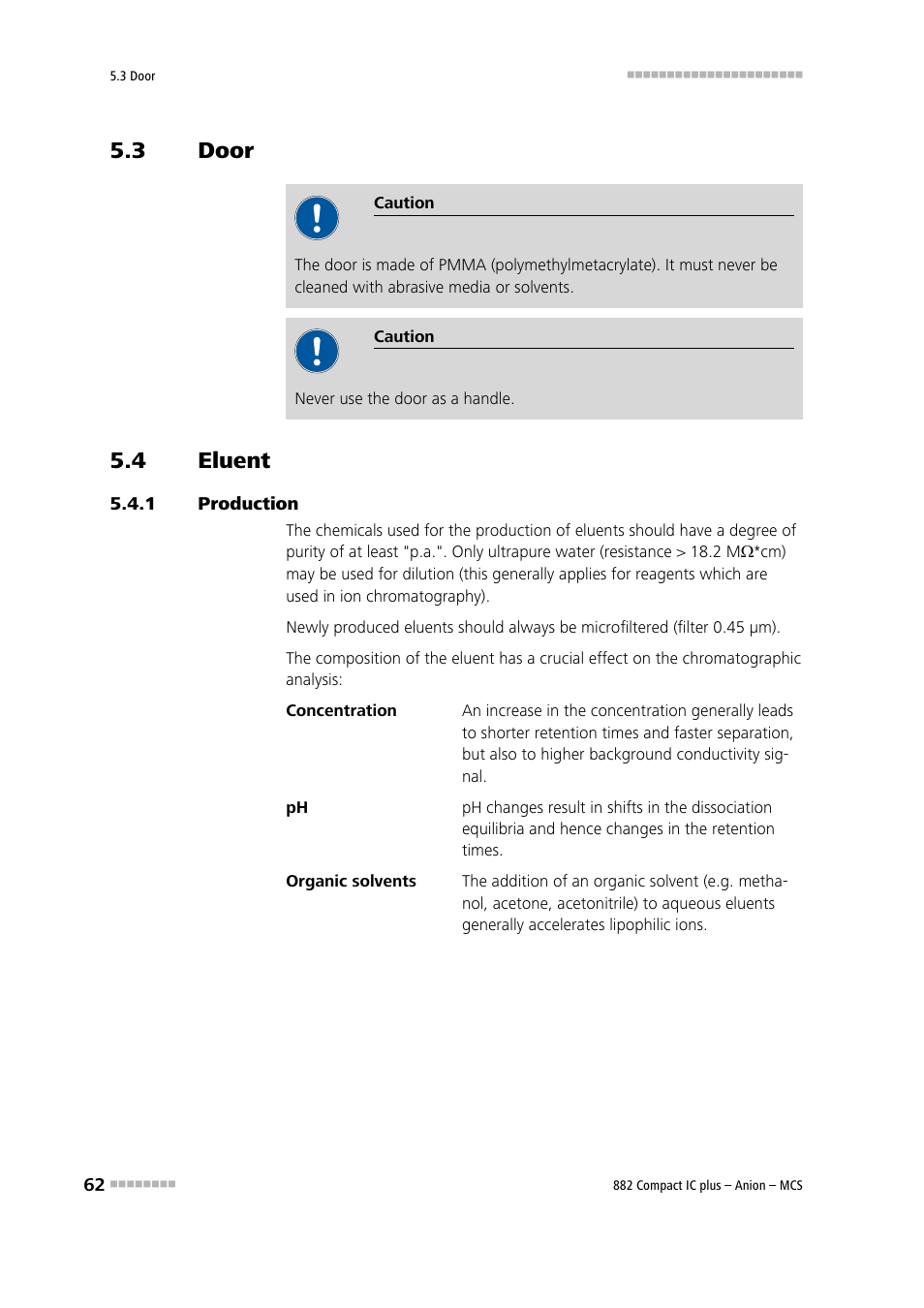 3 door, 4 eluent, 1 production | Door, Eluent, Production | Metrohm 882 Compact IC plus – Anion – MCS User Manual | Page 72 / 130