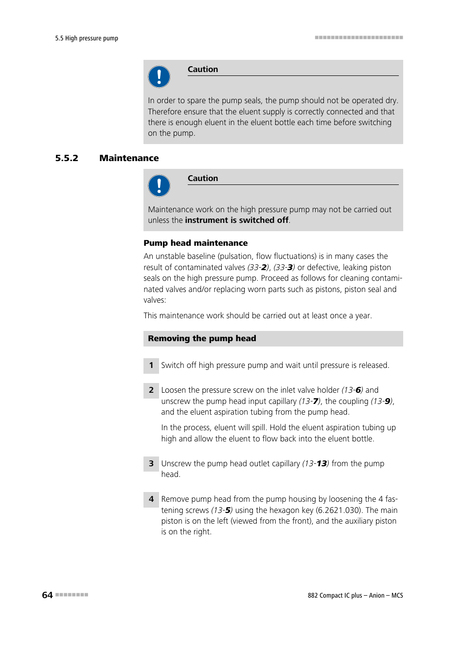 2 maintenance, Maintenance | Metrohm 882 Compact IC plus – Anion – MCS User Manual | Page 74 / 130