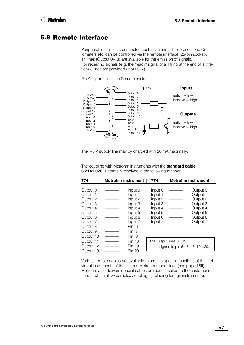 8 remote interface | Metrohm 774 Oven Sample Processor User Manual | Page 103 / 168