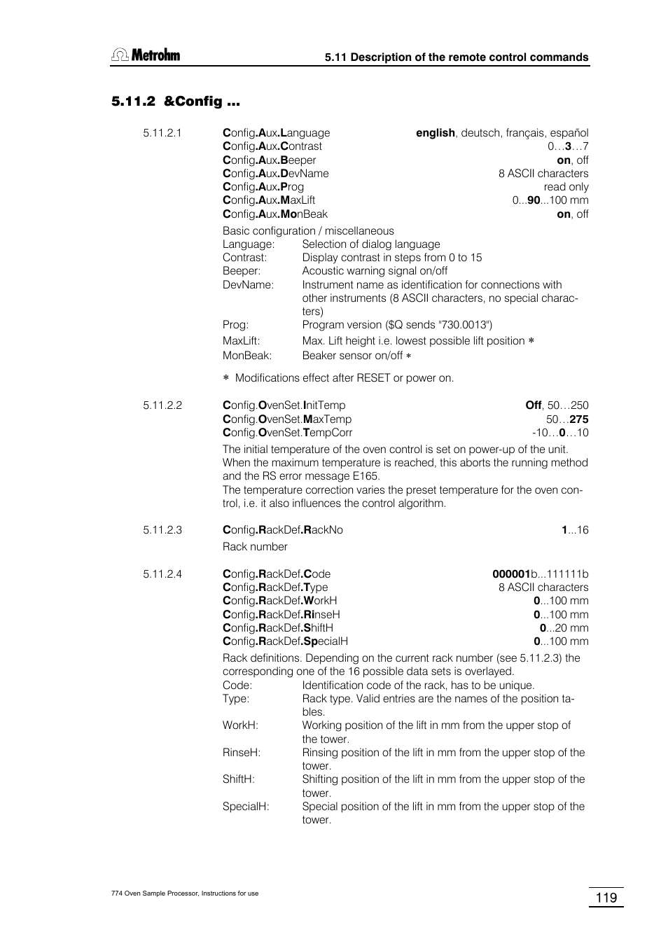 2 &config | Metrohm 774 Oven Sample Processor User Manual | Page 125 / 168