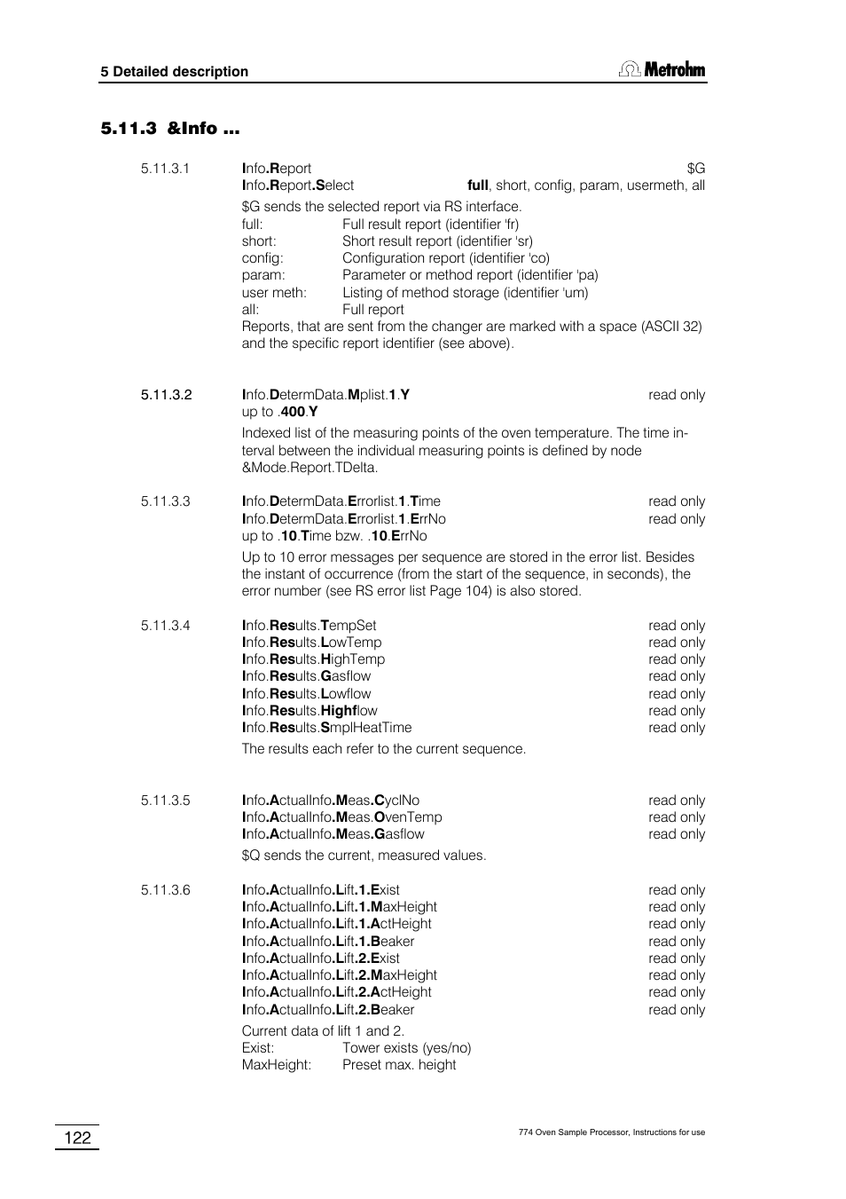 3 &info, G 5.11.3.1 | Metrohm 774 Oven Sample Processor User Manual | Page 128 / 168