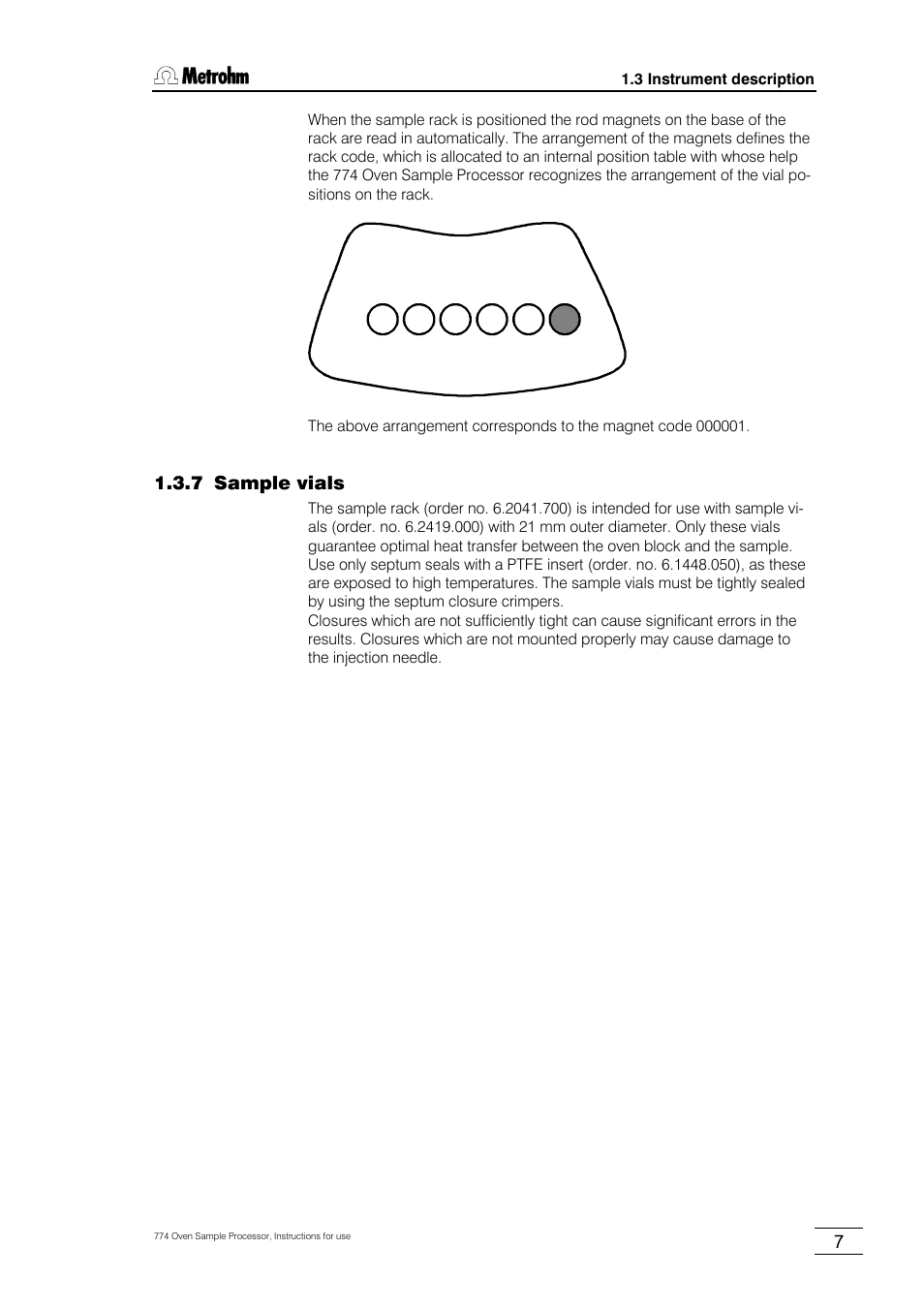 7 sample vials | Metrohm 774 Oven Sample Processor User Manual | Page 13 / 168