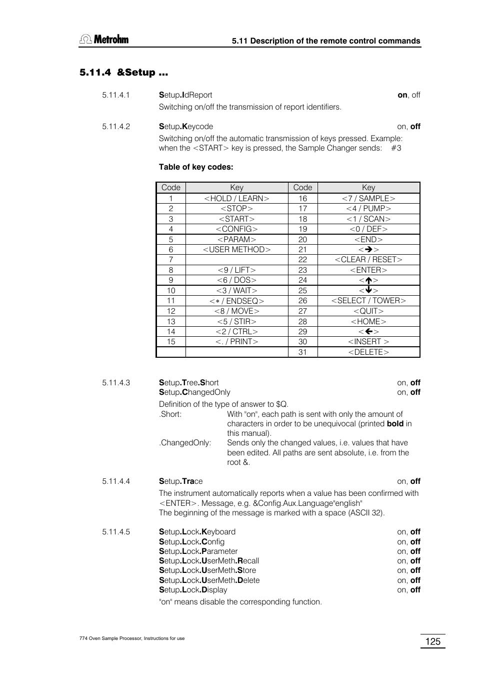 4 &setup, Off 5.11.4.1 | Metrohm 774 Oven Sample Processor User Manual | Page 131 / 168