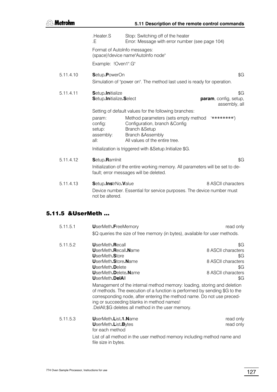 5 &usermeth | Metrohm 774 Oven Sample Processor User Manual | Page 133 / 168