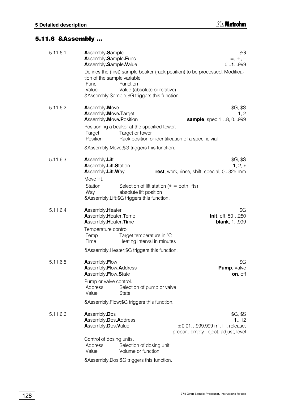 6 &assembly | Metrohm 774 Oven Sample Processor User Manual | Page 134 / 168