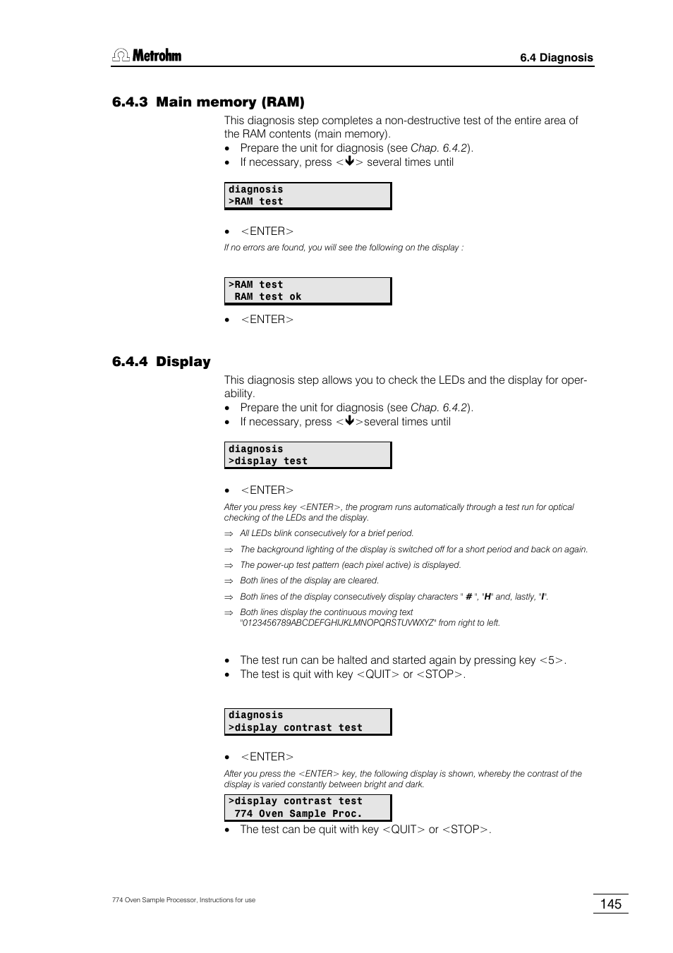 3 main memory (ram), 4 display, Chap. 6.4.3 | Chap. 6.4.4 | Metrohm 774 Oven Sample Processor User Manual | Page 151 / 168