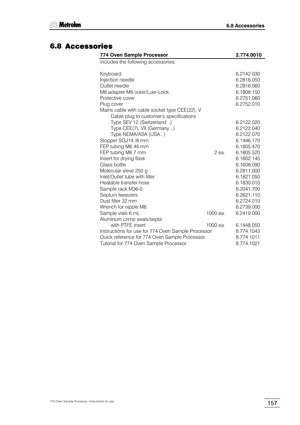 8 accessories | Metrohm 774 Oven Sample Processor User Manual | Page 163 / 168