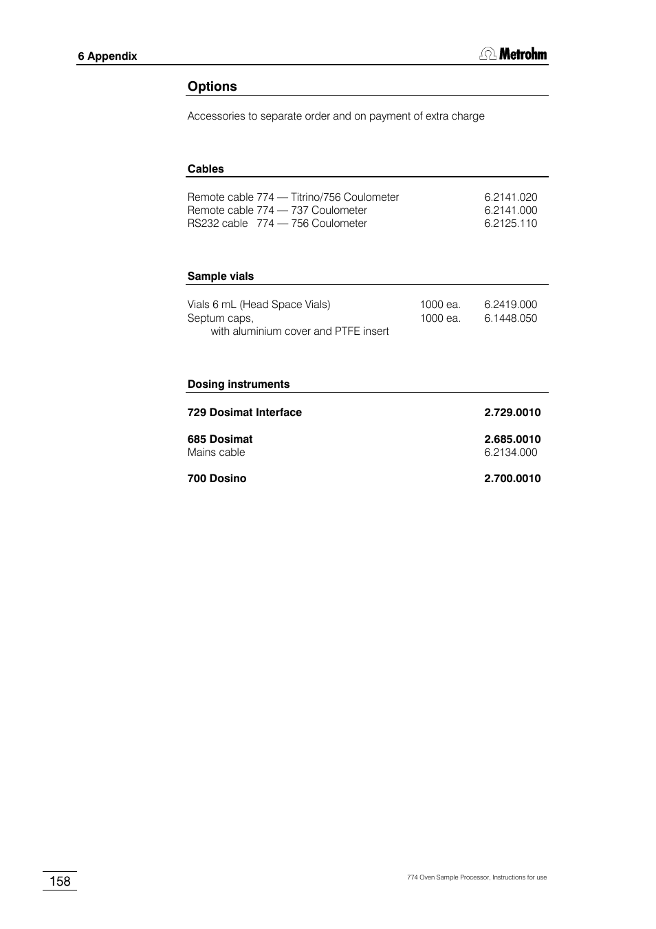 Metrohm 774 Oven Sample Processor User Manual | Page 164 / 168