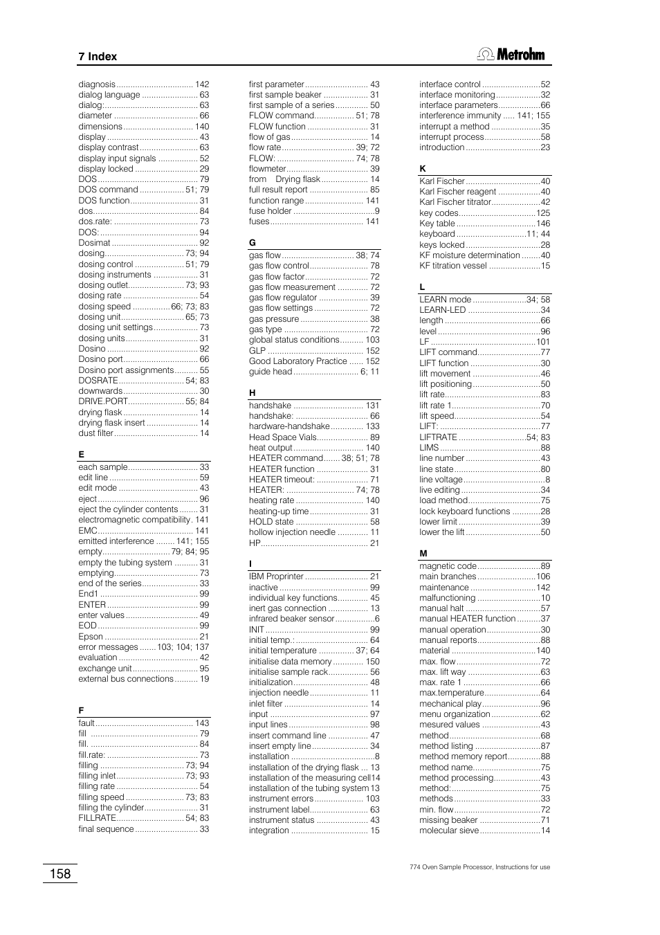 7 index | Metrohm 774 Oven Sample Processor User Manual | Page 166 / 168