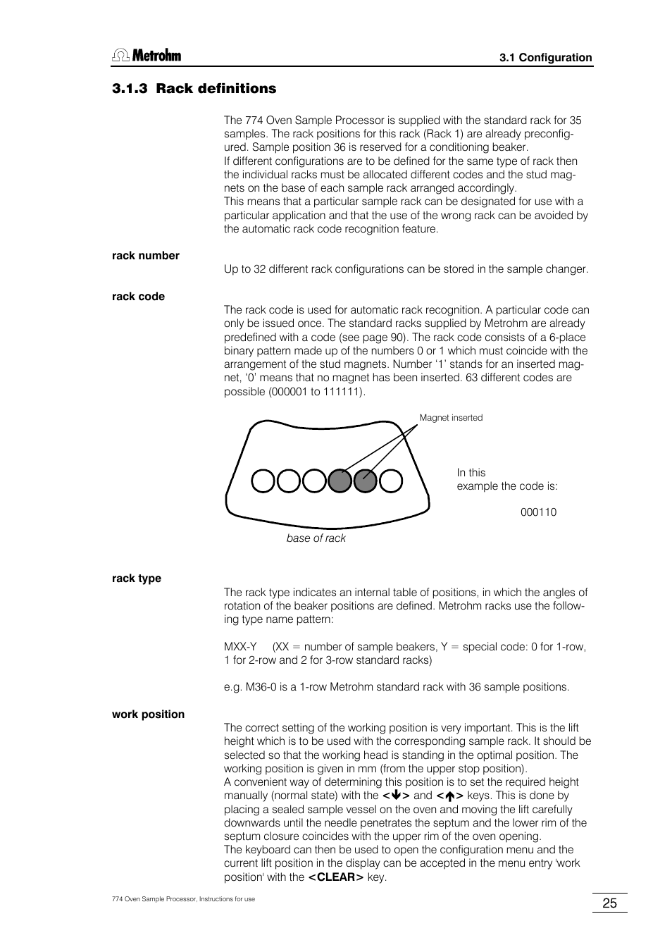 3 rack definitions | Metrohm 774 Oven Sample Processor User Manual | Page 31 / 168