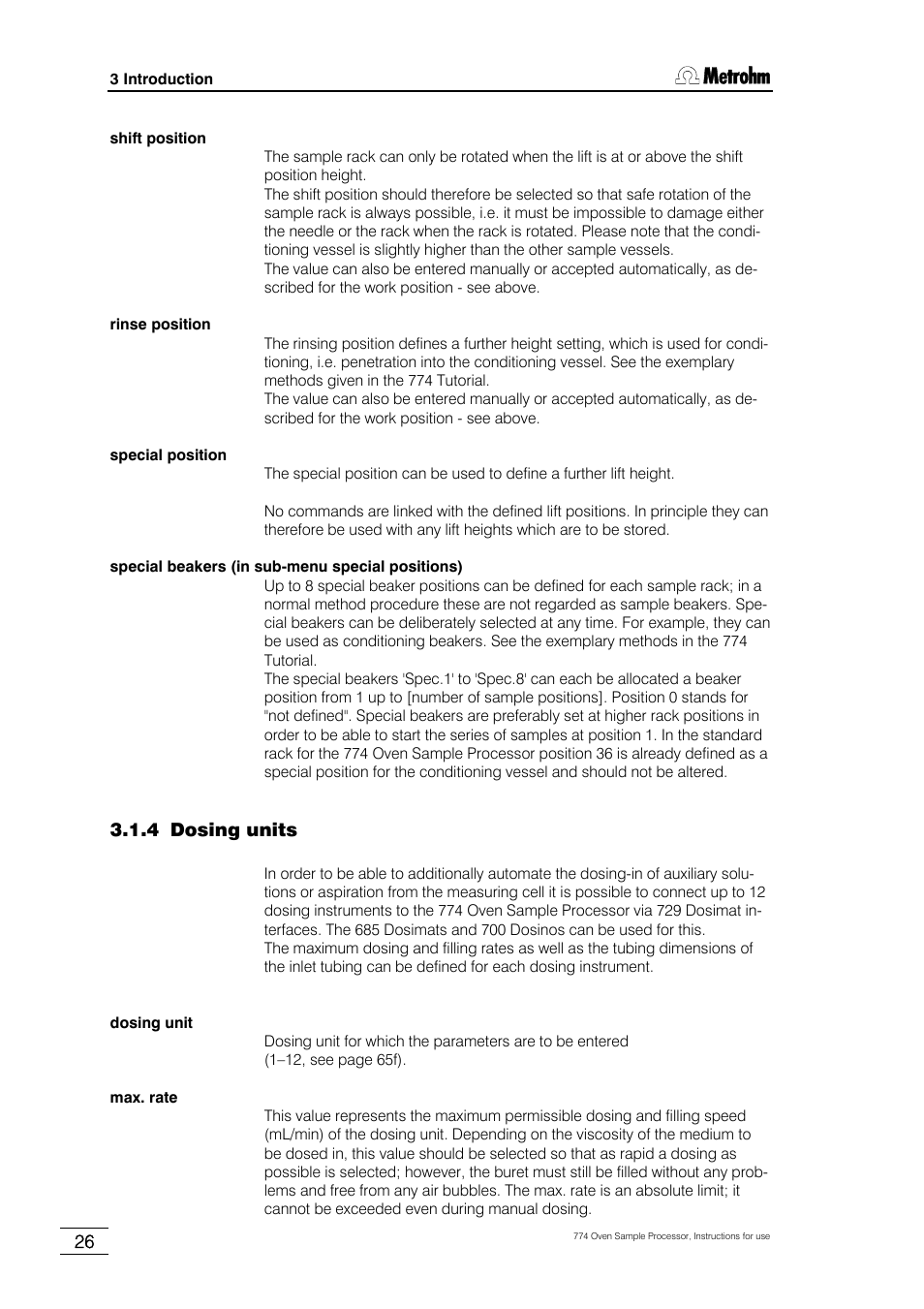 4 dosing units | Metrohm 774 Oven Sample Processor User Manual | Page 32 / 168