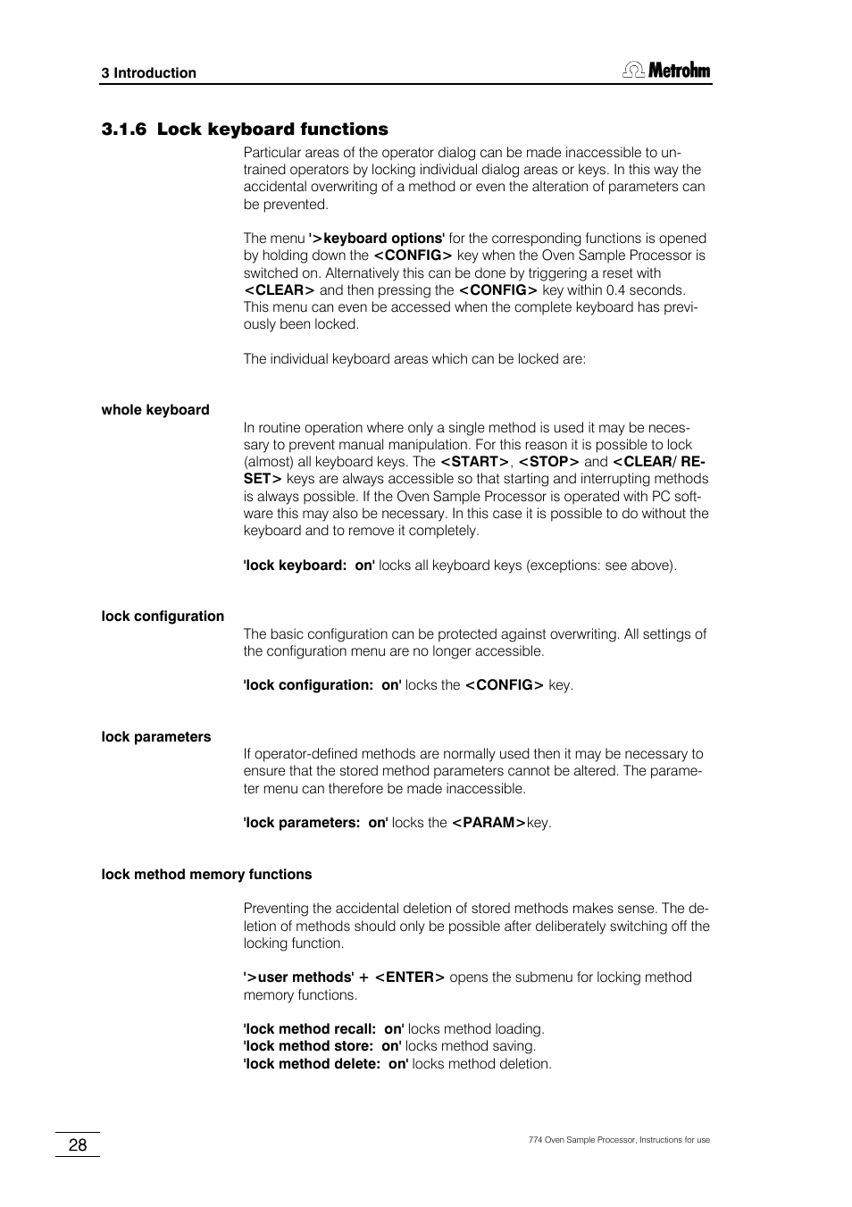 6 lock keyboard functions | Metrohm 774 Oven Sample Processor User Manual | Page 34 / 168