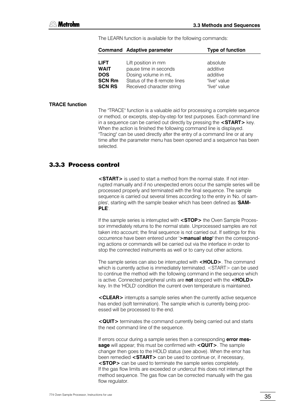 3 process control | Metrohm 774 Oven Sample Processor User Manual | Page 41 / 168