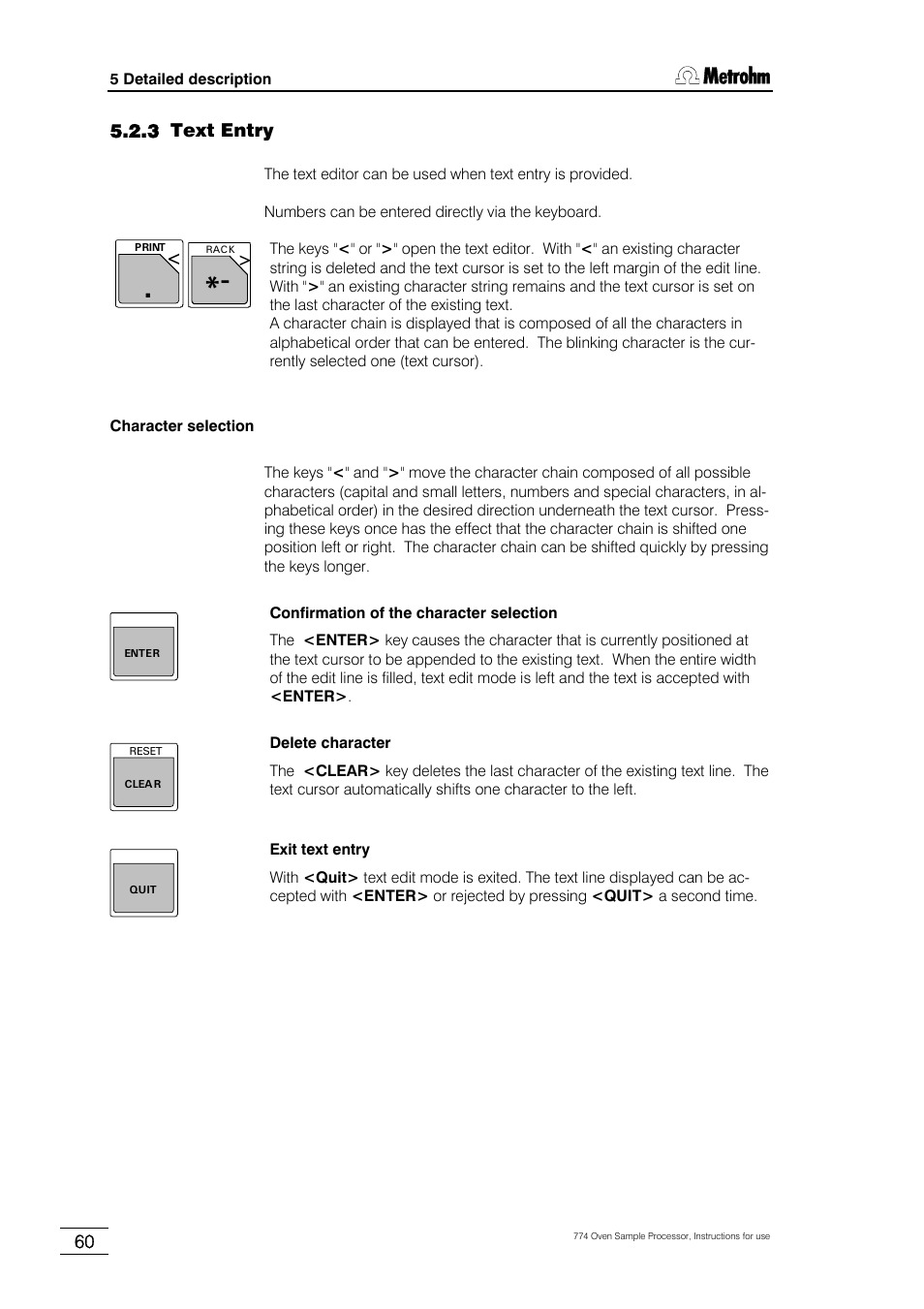 3 text entry | Metrohm 774 Oven Sample Processor User Manual | Page 66 / 168