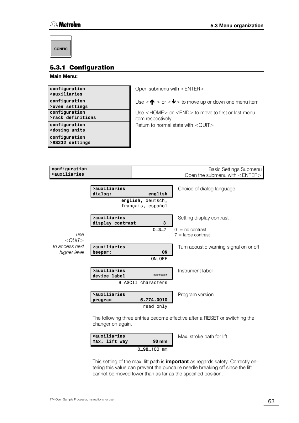 1 configuration | Metrohm 774 Oven Sample Processor User Manual | Page 69 / 168