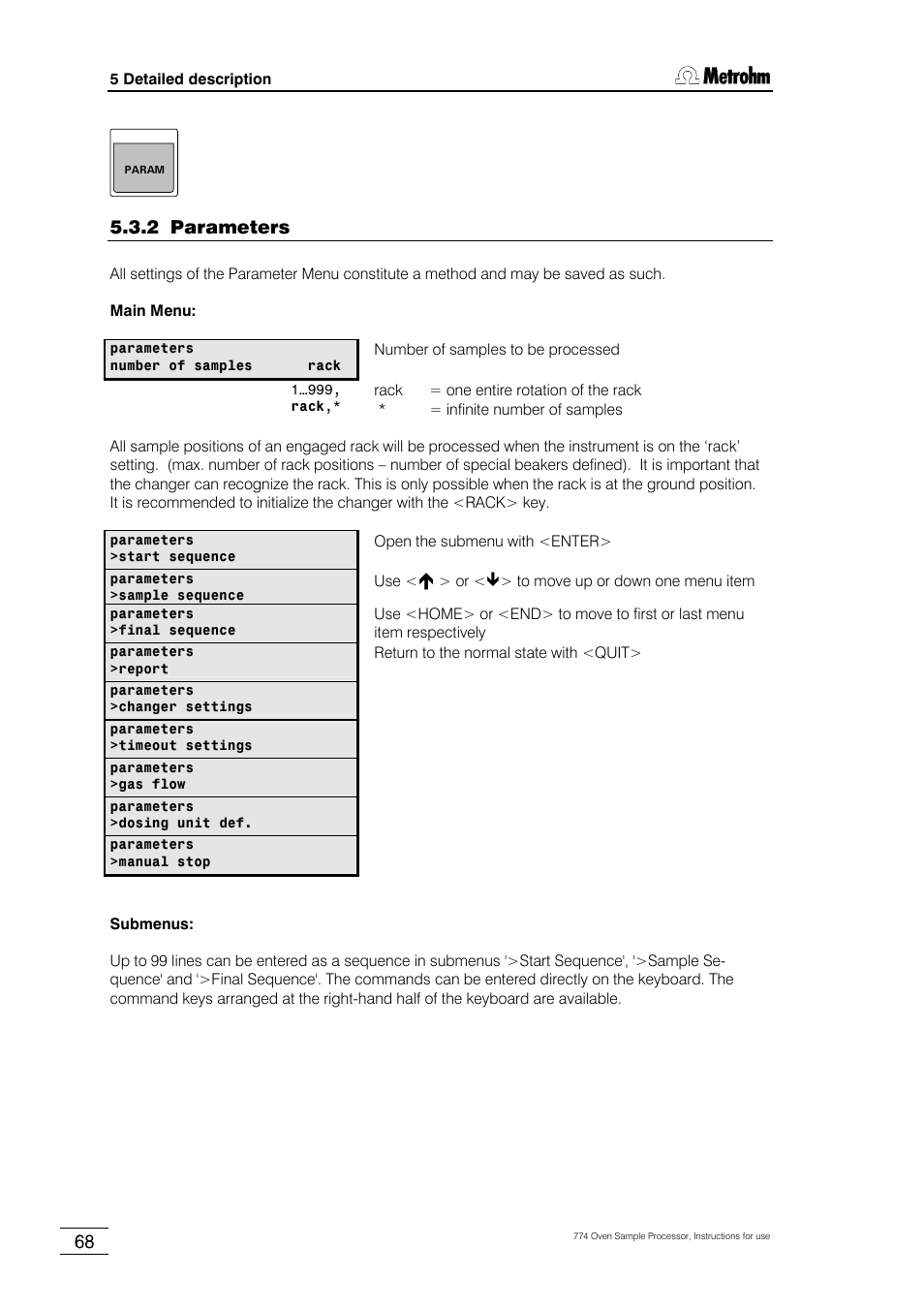 2 parameters | Metrohm 774 Oven Sample Processor User Manual | Page 74 / 168