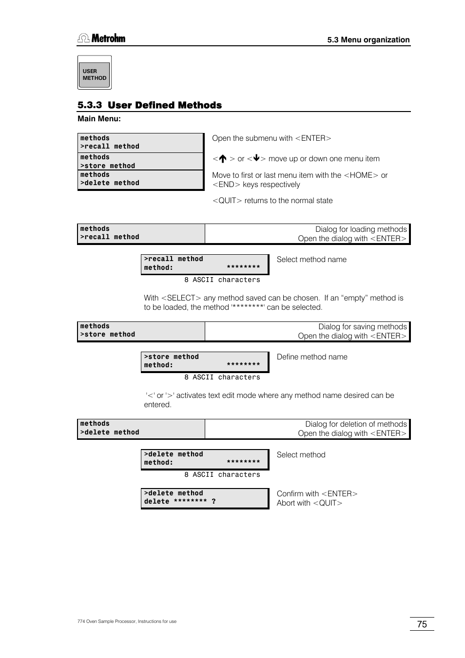 3 user defined methods | Metrohm 774 Oven Sample Processor User Manual | Page 81 / 168