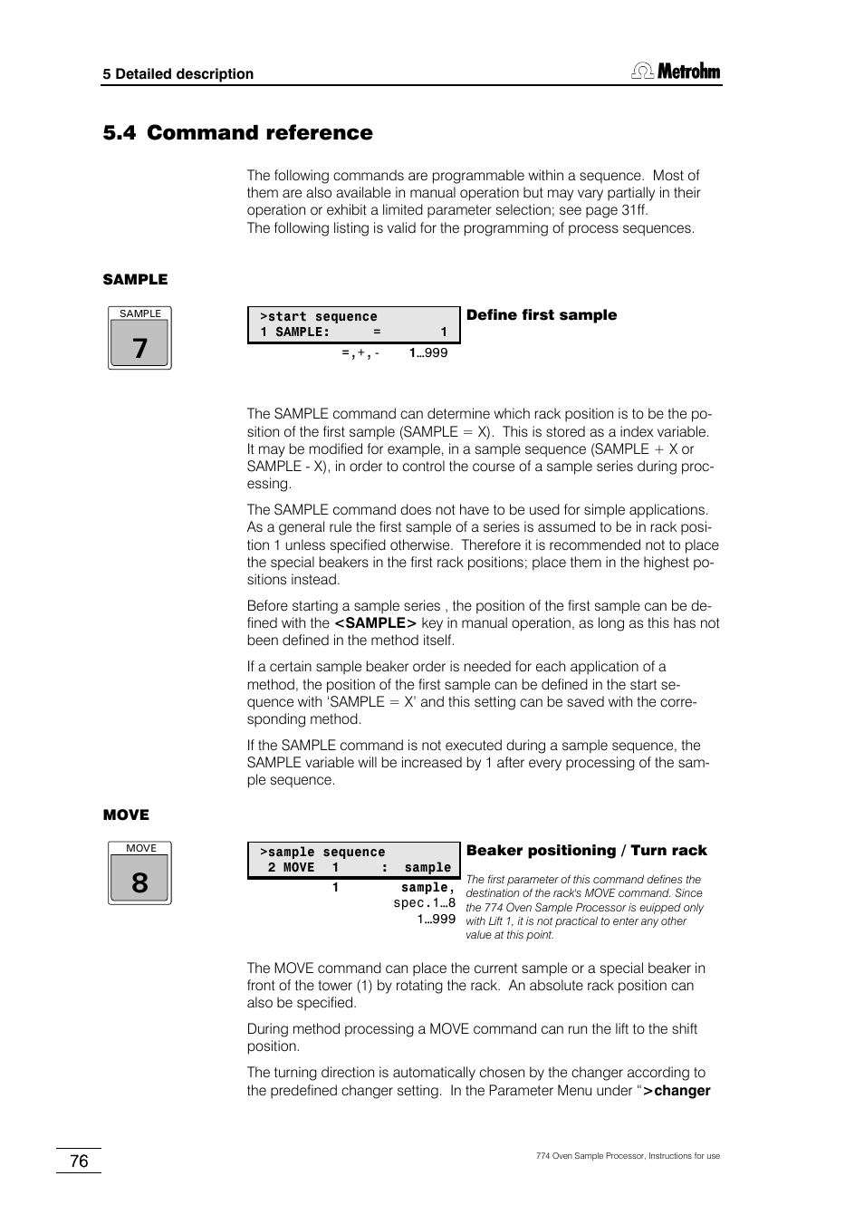 4 command reference | Metrohm 774 Oven Sample Processor User Manual | Page 82 / 168