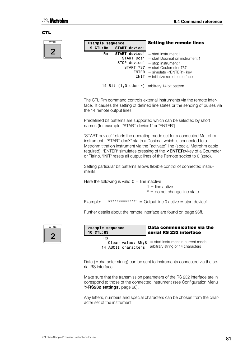 Metrohm 774 Oven Sample Processor User Manual | Page 87 / 168
