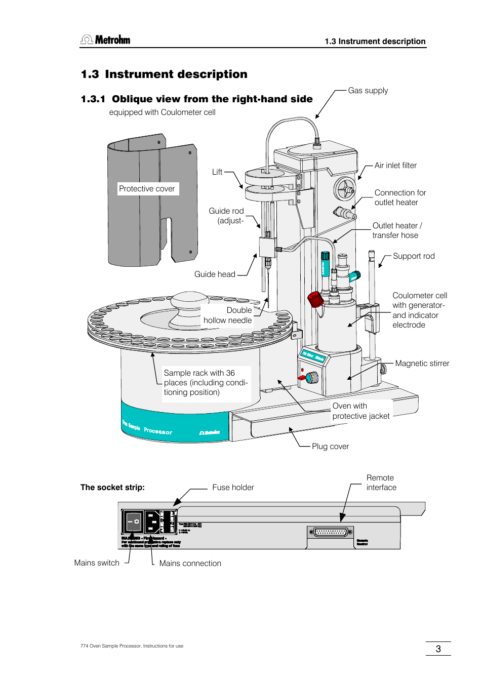 3 instrument description, 1 oblique view from the right-hand side | Metrohm 774 Oven Sample Processor User Manual | Page 9 / 168