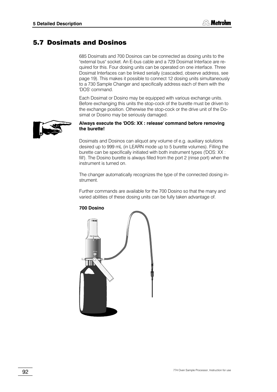 7 dosimats and dosinos | Metrohm 774 Oven Sample Processor User Manual | Page 98 / 168