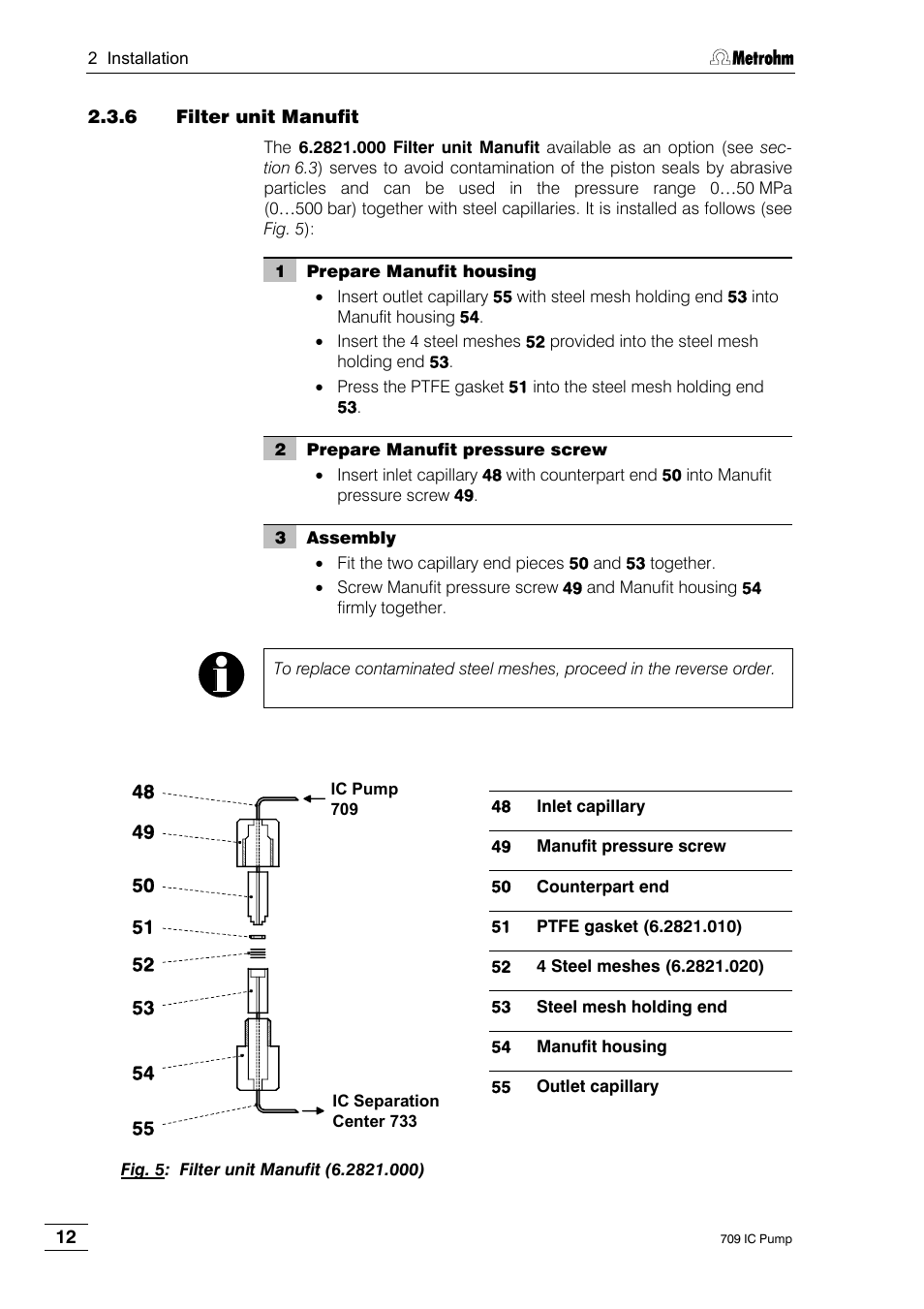 6 filter unit manufit | Metrohm 709 IC Pump User Manual | Page 20 / 70