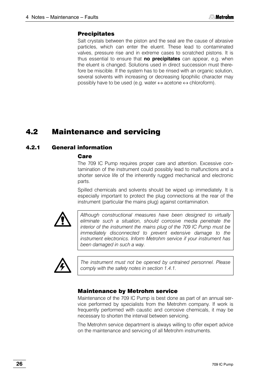 2 maintenance and servicing, 1 general information | Metrohm 709 IC Pump User Manual | Page 34 / 70