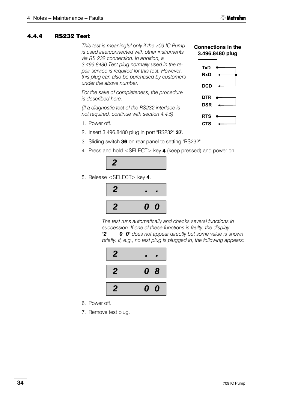 4 rs232 test | Metrohm 709 IC Pump User Manual | Page 42 / 70