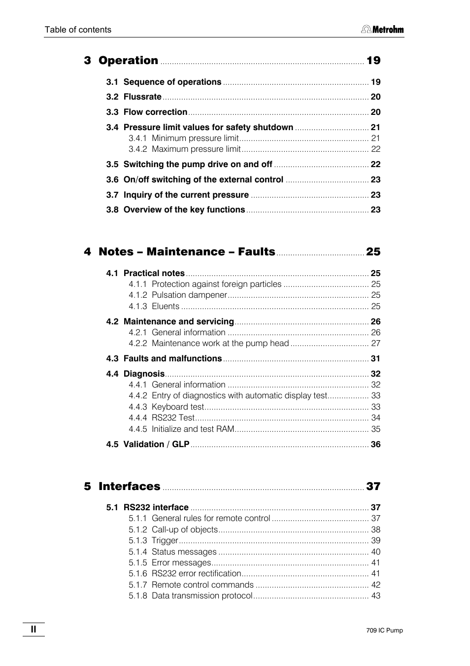 3 operation, 5 interfaces | Metrohm 709 IC Pump User Manual | Page 6 / 70