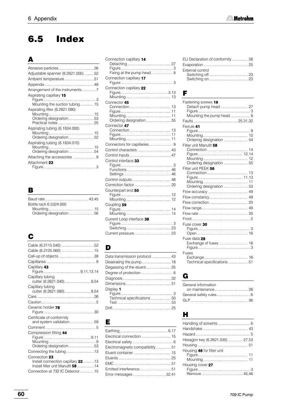 5 index, 6 appendix | Metrohm 709 IC Pump User Manual | Page 68 / 70