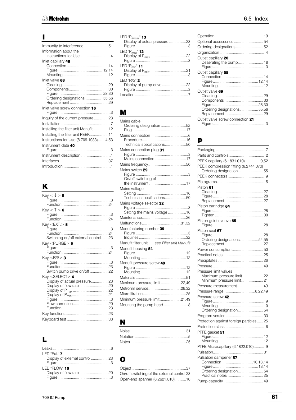 5 index | Metrohm 709 IC Pump User Manual | Page 69 / 70