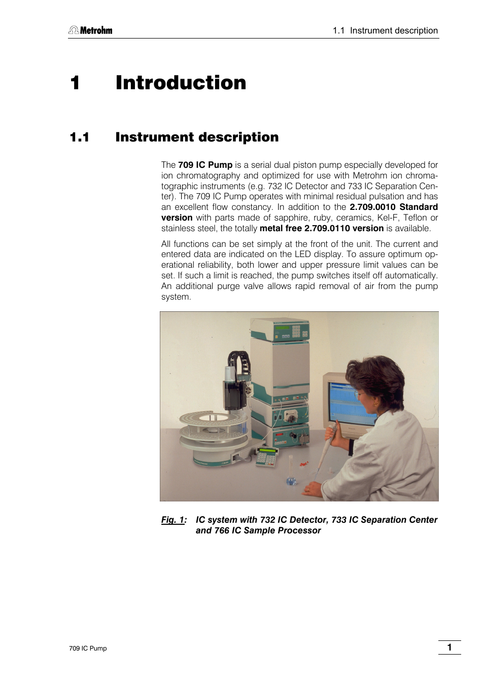 1 introduction, 1 instrument description | Metrohm 709 IC Pump User Manual | Page 9 / 70