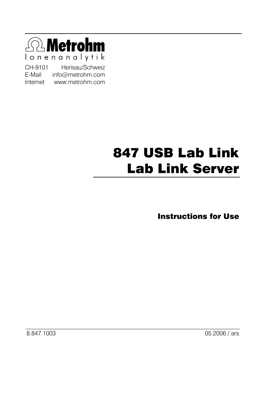 Metrohm 847 Lab Link User Manual | 48 pages