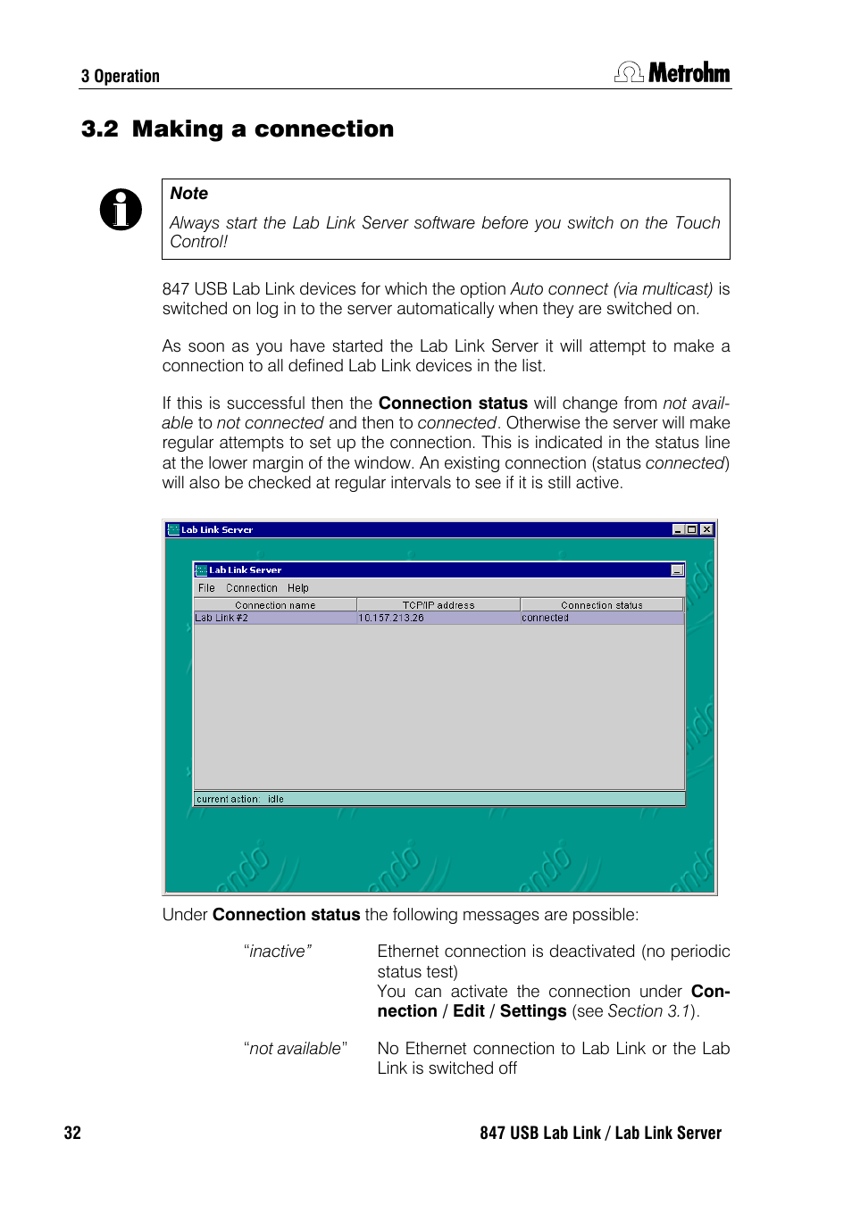 2 making a connection | Metrohm 847 Lab Link User Manual | Page 36 / 48