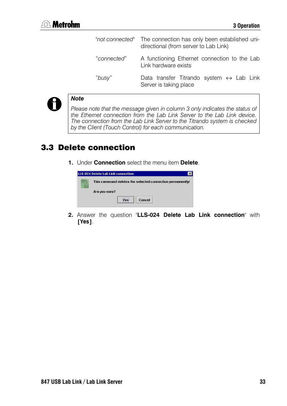 3 delete connection | Metrohm 847 Lab Link User Manual | Page 37 / 48