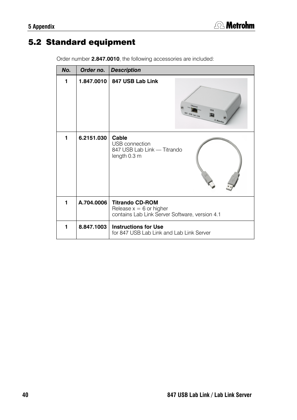 2 standard equipment | Metrohm 847 Lab Link User Manual | Page 44 / 48