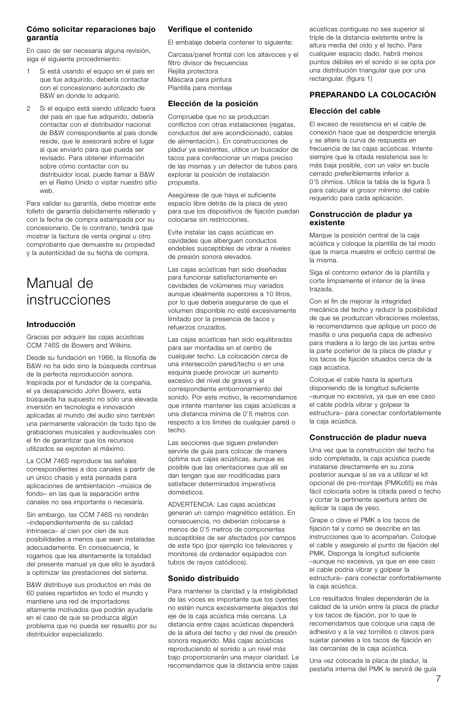 Manual de instrucciones | Bowers & Wilkins CCM746S User Manual | Page 10 / 29