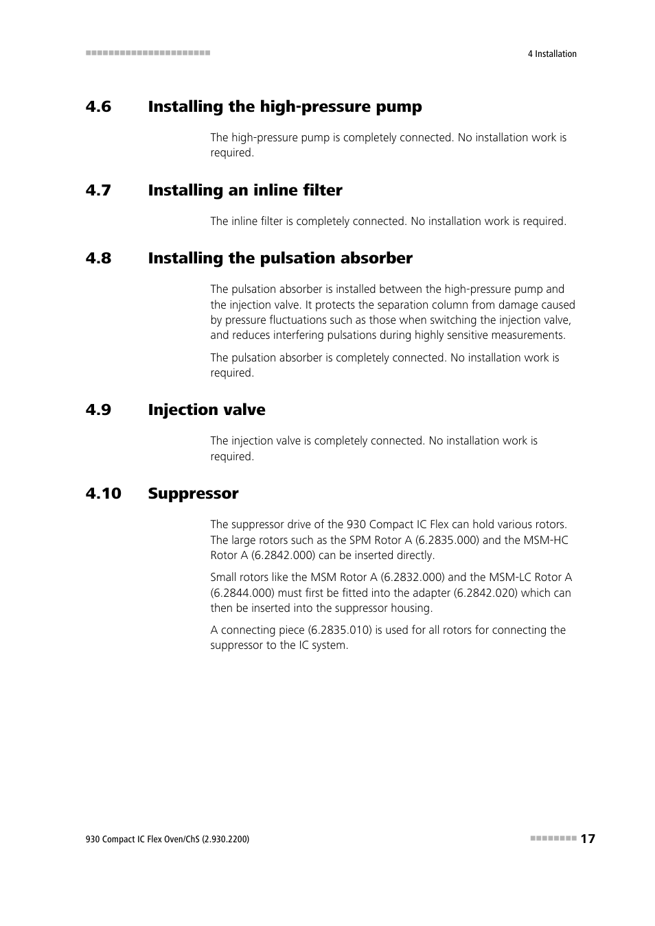 6 installing the high-pressure pump, 7 installing an inline filter, 8 installing the pulsation absorber | 9 injection valve, 10 suppressor, Installing the high-pressure pump, Installing an inline filter, Installing the pulsation absorber, Injection valve | Metrohm 930 Compact IC Flex Oven/ChS User Manual | Page 25 / 45