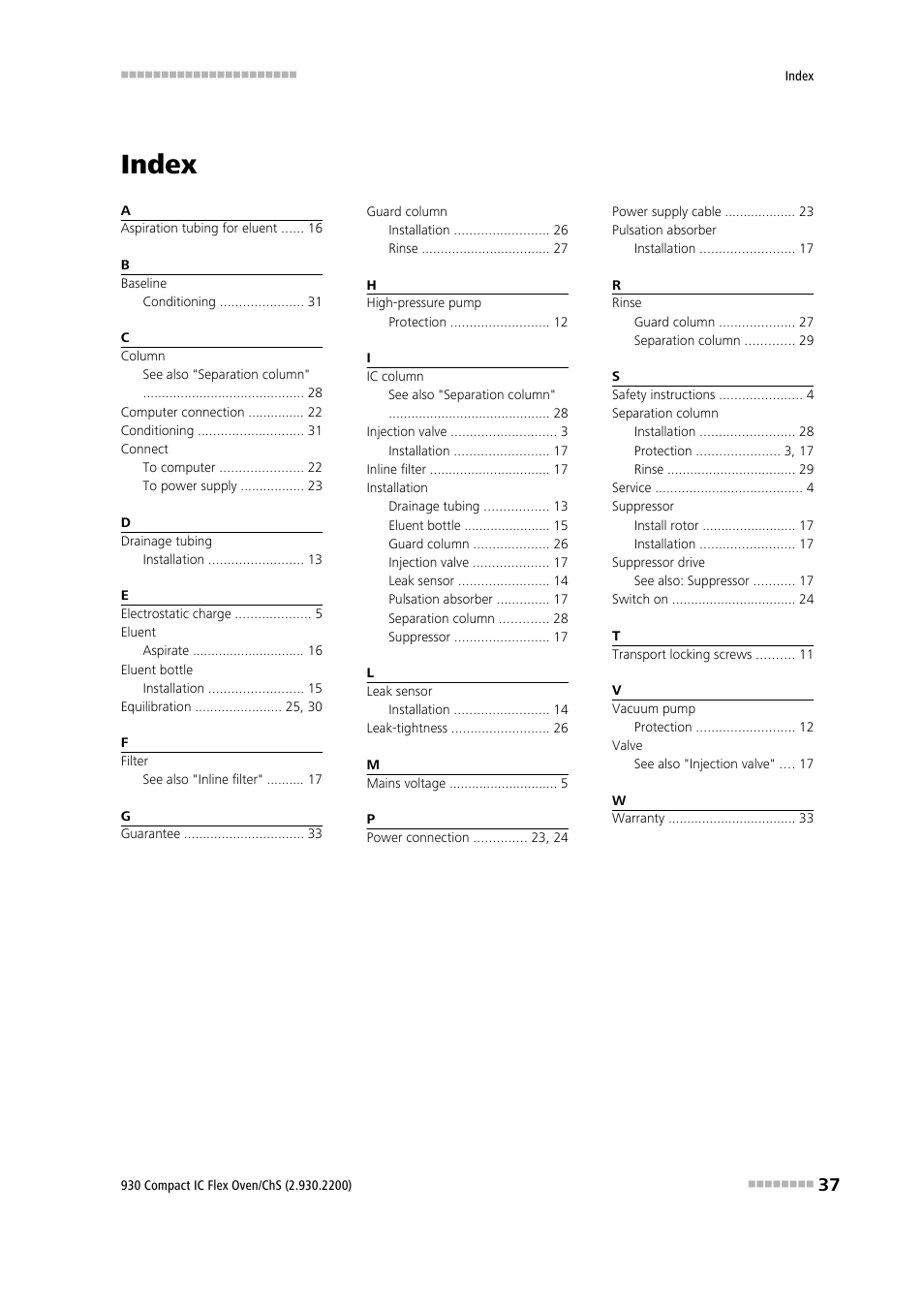 Index | Metrohm 930 Compact IC Flex Oven/ChS User Manual | Page 45 / 45