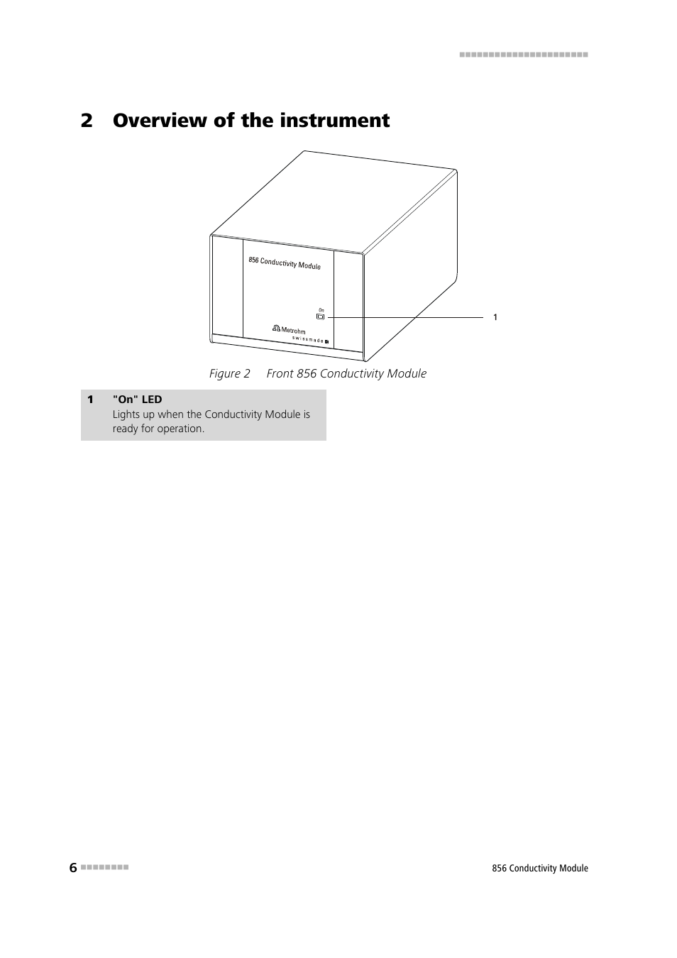 2 overview of the instrument, Figure 2, Front 856 conductivity module | Metrohm 856 Conductivity Module User Manual | Page 14 / 46
