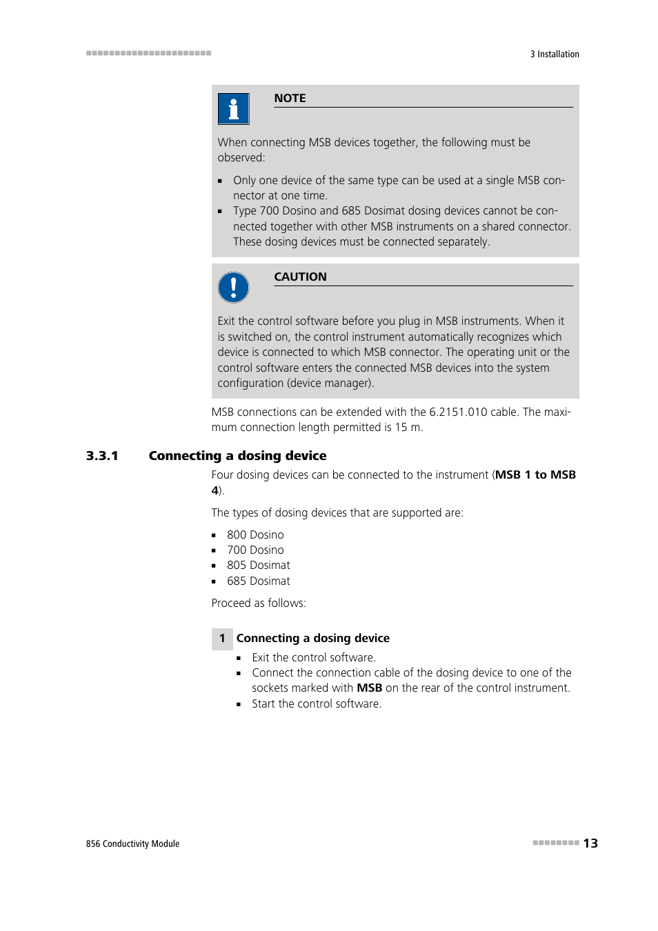 1 connecting a dosing device, Connecting a dosing device | Metrohm 856 Conductivity Module User Manual | Page 21 / 46