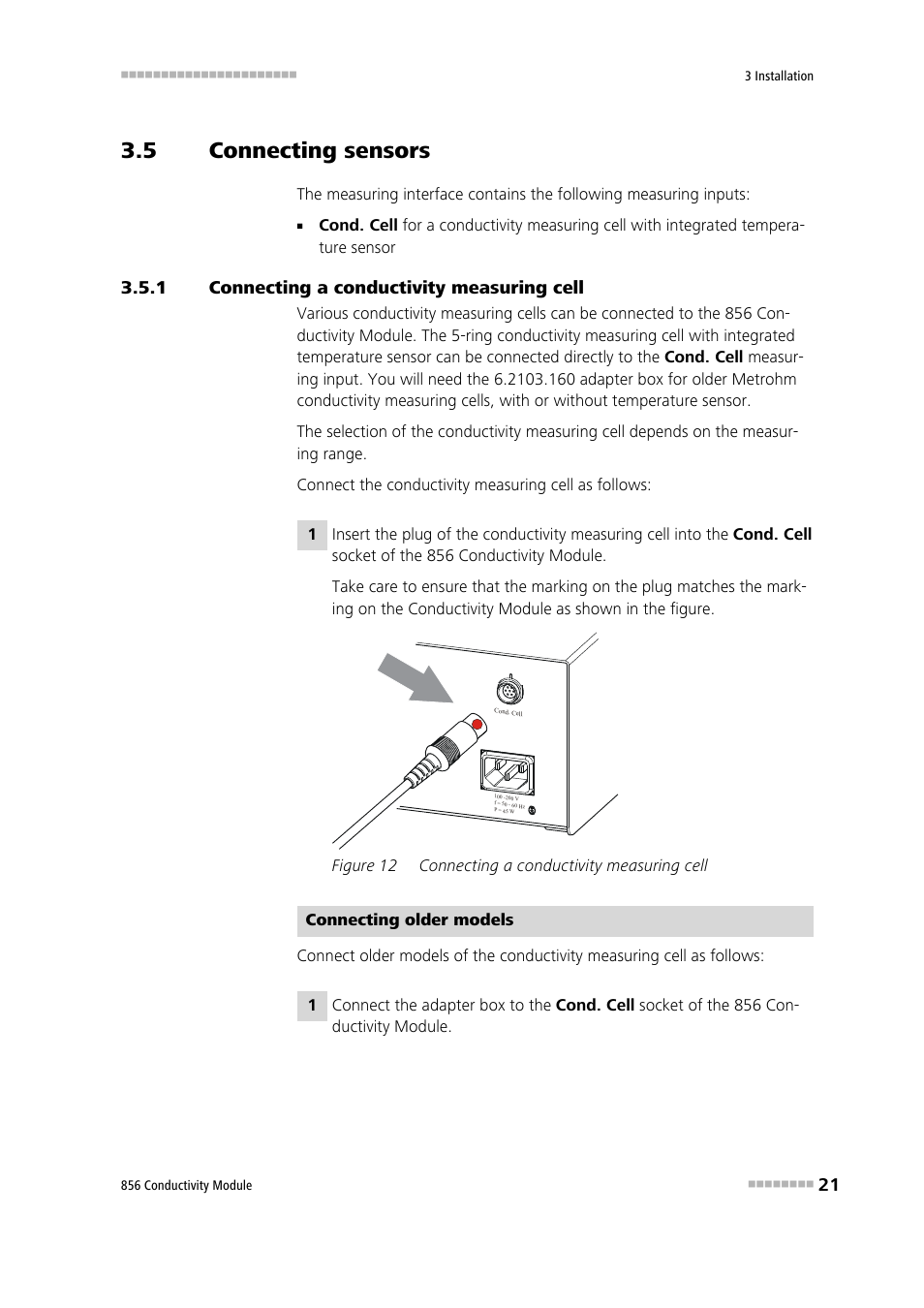 5 connecting sensors, 1 connecting a conductivity measuring cell, Connecting sensors | Connecting a conductivity measuring cell, Figure 12 | Metrohm 856 Conductivity Module User Manual | Page 29 / 46